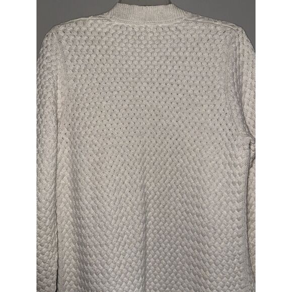 LL Bean Open Front Basketweave Knit Cardigan Womens Ivory Cream Cotton Cozy Med - Picture 7 of 16